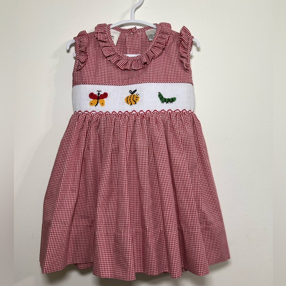 Mother Goose Red Gingham Smocked Girls Dress